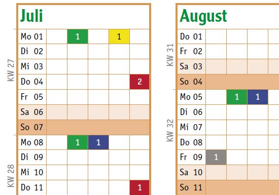 PDF-Kalender für Abholtermine der AWISTA Starnberg (Ausschnitt)