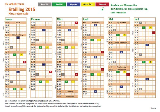 PDF-Kalender für Abholtermine der AWISTA Starnberg